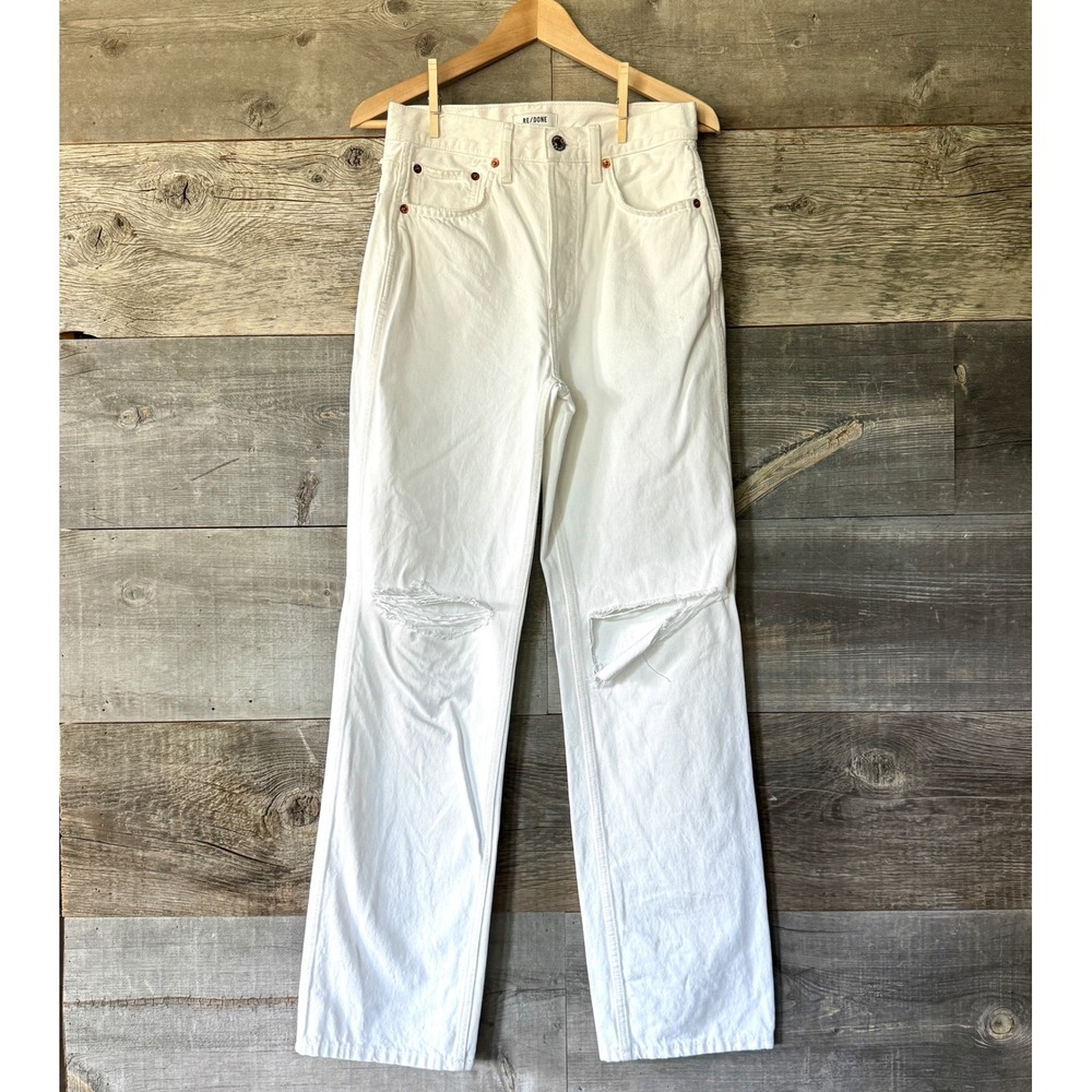 NWOT‎ RE/DONE Womens 90s High Rise Loose Fit Jeans 27 White Ripped Sustainable